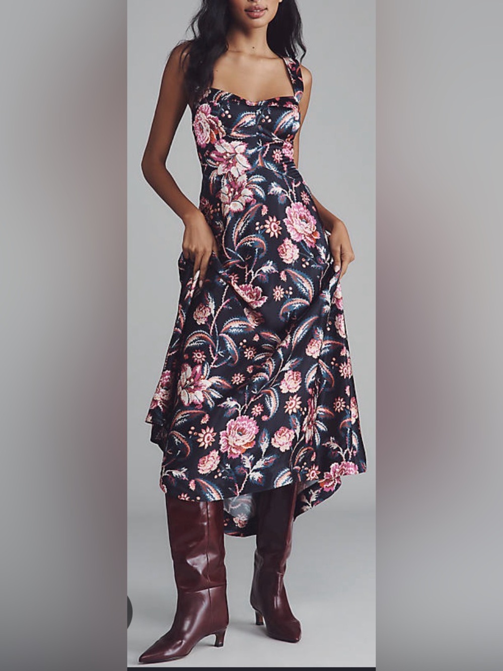 NWT Anthropologie Maeve The Jocelyn A-Line Midi Dress Blackberry L